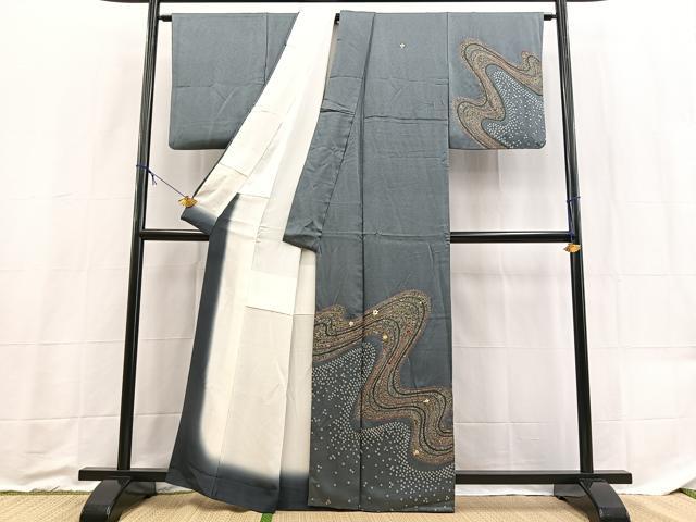 平和屋着物■訪問着　絞り　刺繍　流水花文　金糸　正絹　逸品　BAAX9203yc