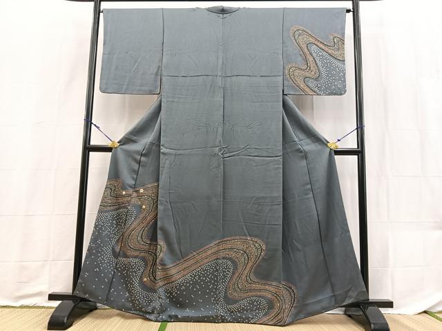 平和屋着物■訪問着　絞り　刺繍　流水花文　金糸　正絹　逸品　BAAX9203yc