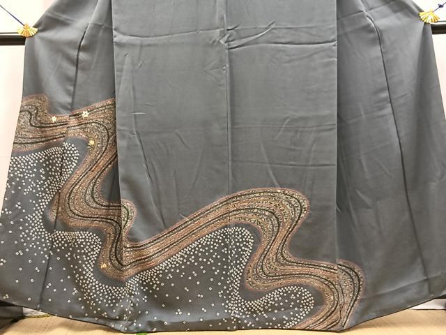 平和屋着物■訪問着　絞り　刺繍　流水花文　金糸　正絹　逸品　BAAX9203yc