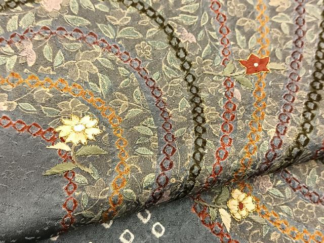 平和屋着物■訪問着　絞り　刺繍　流水花文　金糸　正絹　逸品　BAAX9203yc