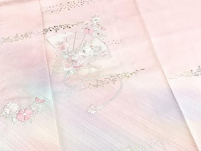 平和屋着物■訪問着　総刺繍　檜扇花文　暈し染め　金銀彩　正絹　逸品　BAAX9210yc