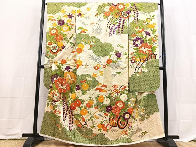 平和屋着物■豪華振袖　駒刺繍　花車文　金彩　正絹　逸品　BAAX9214yc