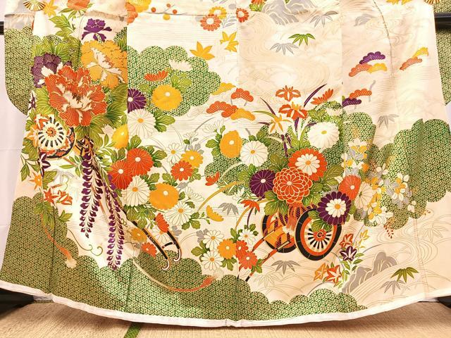 平和屋着物■豪華振袖　駒刺繍　花車文　金彩　正絹　逸品　BAAX9214yc