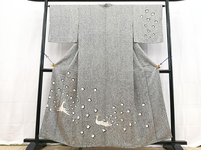 平和屋着物■訪問着　孔雀文　たたき染め　黒地　金彩　正絹　逸品　BAAX9218yc