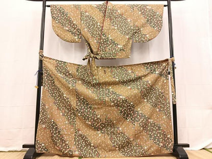 平和屋着物■小紋　二部式　草花文　金彩　洗える着物　BAAX9221yc