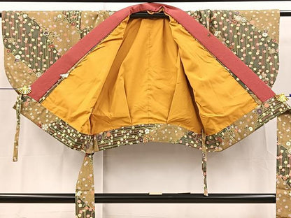 平和屋着物■小紋　二部式　草花文　金彩　洗える着物　BAAX9221yc