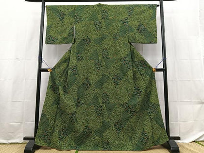 平和屋着物■小紋　切嵌更紗花文　洗える着物　BAAX9229yc