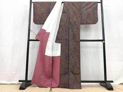 平和屋着物■小紋　切嵌更紗花文　洗える着物　BAAX9231yc