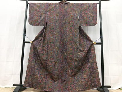 平和屋着物■小紋　切嵌更紗花文　洗える着物　BAAX9231yc