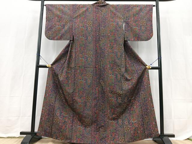 平和屋着物■小紋　切嵌更紗花文　洗える着物　BAAX9231yc