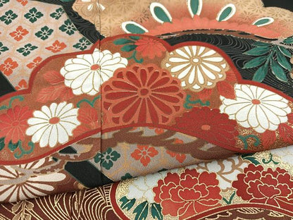 平和屋着物■黒留袖　流水花松文　金彩　洗える着物　BAAX9236yc