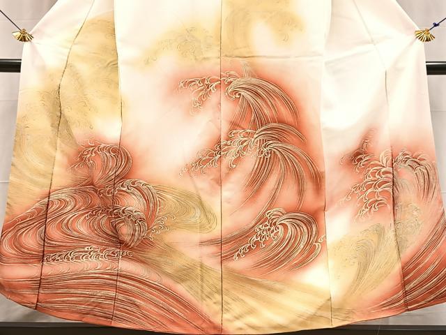 平和屋着物■訪問着　立波文　暈し染め　金彩　洗える着物　BAAX9241yc