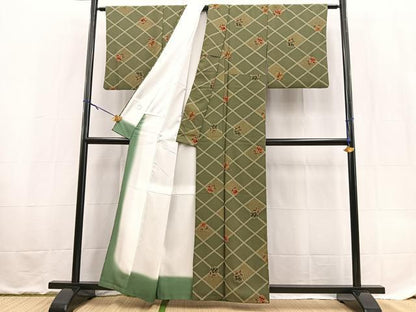 平和屋着物■小紋　菱天井花文　金彩　洗える着物　BAAX9251yc