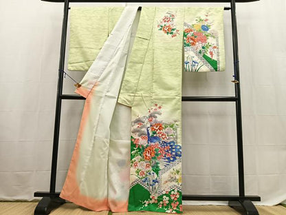 平和屋着物■訪問着　孔雀花文　暈し染め　金彩　洗える着物　BAAX9253yc
