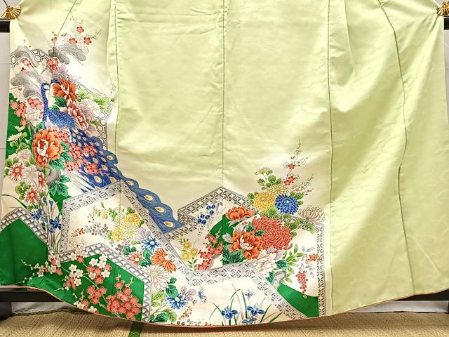 平和屋着物■訪問着　孔雀花文　暈し染め　金彩　洗える着物　BAAX9253yc