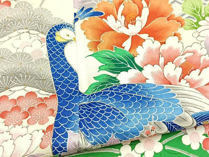 平和屋着物■訪問着　孔雀花文　暈し染め　金彩　洗える着物　BAAX9253yc