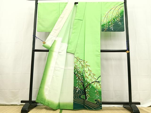 平和屋着物■訪問着　背抜き仕立て　流水枝垂れ柳文　暈し染め　金彩　洗える着物　BAAX9255yc