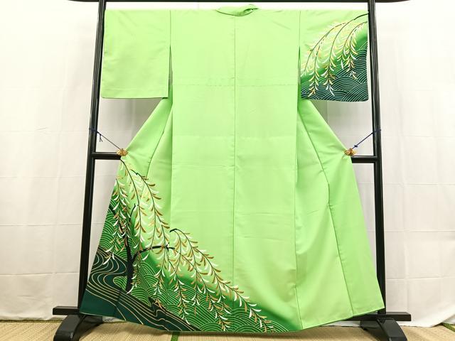 平和屋着物■訪問着　背抜き仕立て　流水枝垂れ柳文　暈し染め　金彩　洗える着物　BAAX9255yc