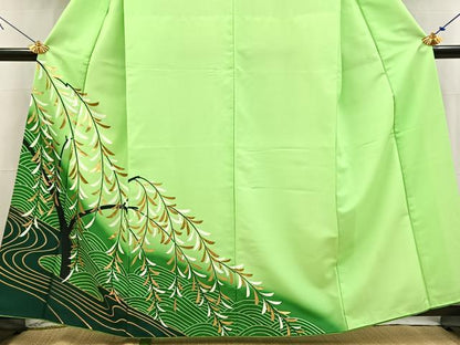 平和屋着物■訪問着　背抜き仕立て　流水枝垂れ柳文　暈し染め　金彩　洗える着物　BAAX9255yc