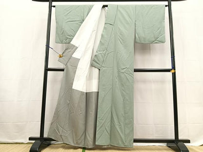 平和屋着物■色無地　紗綾形地紋　青磁鼠色　洗える着物　BAAX9258yc