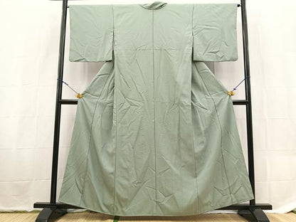 平和屋着物■色無地　紗綾形地紋　青磁鼠色　洗える着物　BAAX9258yc