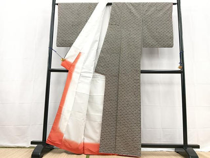 平和屋着物■小紋　青海波　黒地　洗える着物　BAAX9261yc