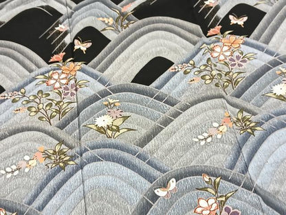 平和屋着物■訪問着　立波花蝶文　黒地　金彩　洗える着物　BAAX9276yc