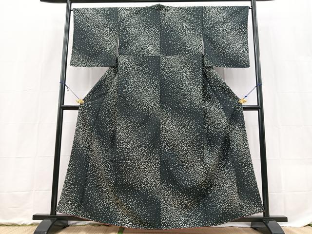 平和屋着物■小紋　箔散らし文様　黒地　洗える着物　未使用　BAAX9282yc