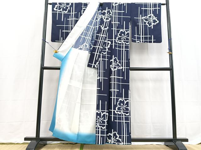 平和屋着物■小紋　背抜き仕立て　花菱文　洗える着物　BAAX9293yc