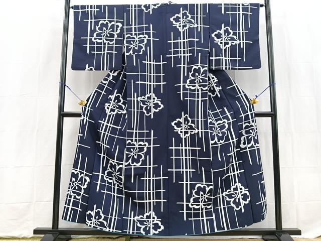 平和屋着物■小紋　背抜き仕立て　花菱文　洗える着物　BAAX9293yc
