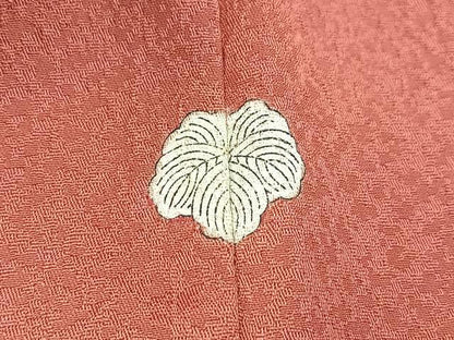 平和屋着物■色無地　紋意匠　甚三紅色　洗える着物　BAAX9301yc