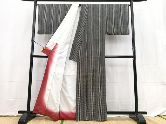 平和屋着物■小紋　幾何学文様　黒地　洗える着物　BAAX9302yc