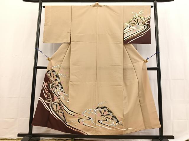 平和屋着物■訪問着　胴抜き仕立て　桜流し片輪車文　金彩　洗える着物　BAAX9311yc