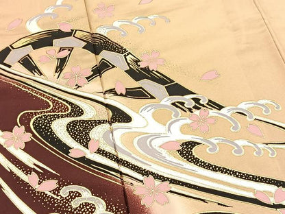平和屋着物■訪問着　胴抜き仕立て　桜流し片輪車文　金彩　洗える着物　BAAX9311yc