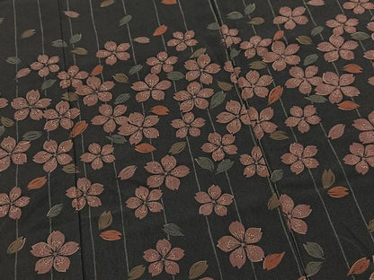 平和屋着物■訪問着　桜散らし　黒地　金彩　洗える着物　BAAX9313yc