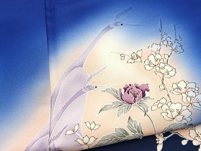平和屋着物■訪問着　孔雀花文　暈し染め　金彩　洗える着物　BAAX9314yc