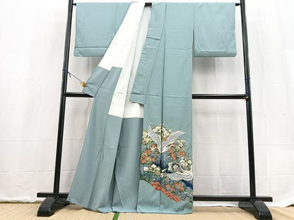 平和屋着物■色留訪問着　飛鶴花文　金彩　洗える着物　BAAX9316yc