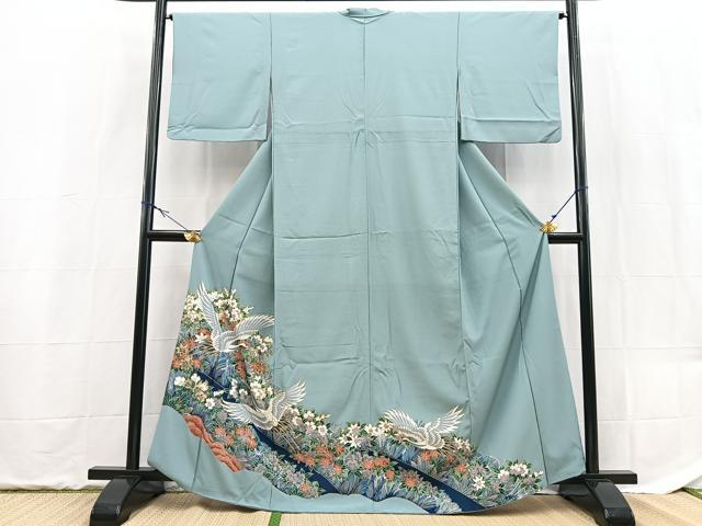 平和屋着物■色留訪問着　飛鶴花文　金彩　洗える着物　BAAX9316yc