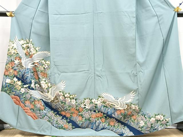 平和屋着物■色留訪問着　飛鶴花文　金彩　洗える着物　BAAX9316yc