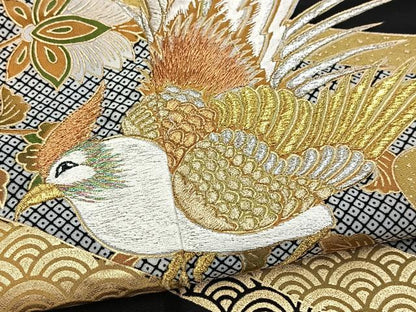 平和屋着物■黒留袖　刺繍　尾長鳥更紗花文　金彩　銀糸　洗える着物　BAAX9321yc