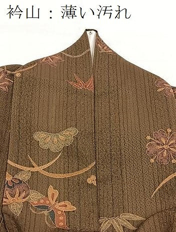 平和屋着物■小紋　舞蝶草花文　金彩　洗える着物　BAAX9323yc