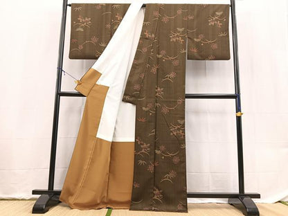 平和屋着物■小紋　舞蝶草花文　金彩　洗える着物　BAAX9323yc