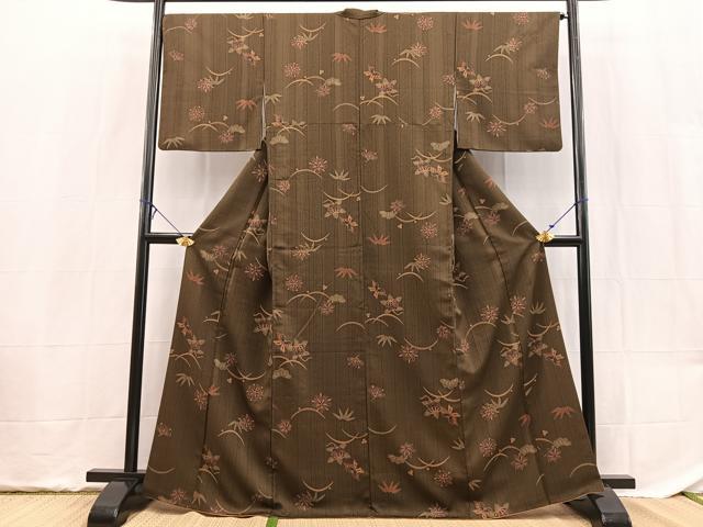 平和屋着物■小紋　舞蝶草花文　金彩　洗える着物　BAAX9323yc