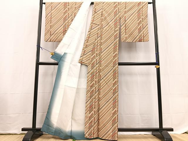 平和屋着物■小紋　斜線文　洗える着物　BAAX9334yc