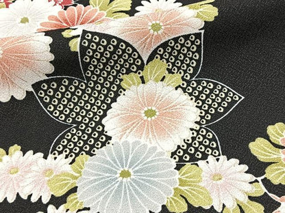 平和屋着物■小紋　草花文　黒地　洗える着物　未使用　BAAX9341yc