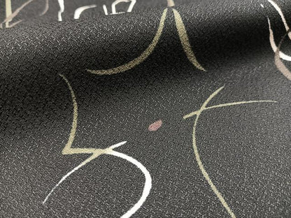 平和屋着物●小紋　猫　黒地　洗える着物　未使用　BAAX9347yc