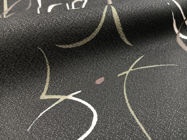 平和屋着物●小紋　猫　黒地　洗える着物　未使用　BAAX9347yc