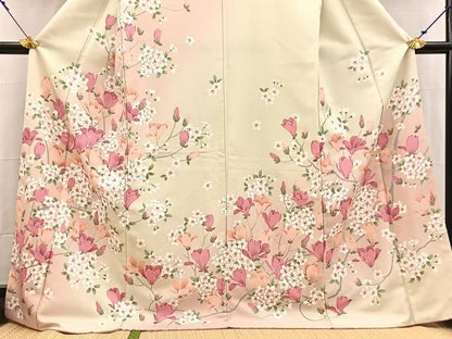 平和屋着物●H・L（アッシュエル）　HENRI-LUC CHAPUIS　訪問着　草花文　暈し染め　ロング丈　洗える着物　BAAX9350yc