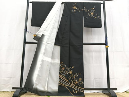 平和屋着物■訪問着　更紗花文　黒地　金銀彩　洗える着物　BAAX9351yc