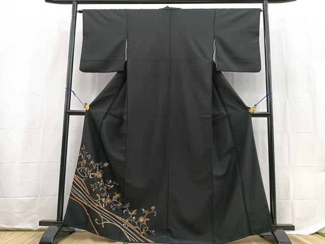 平和屋着物■訪問着　更紗花文　黒地　金銀彩　洗える着物　BAAX9351yc